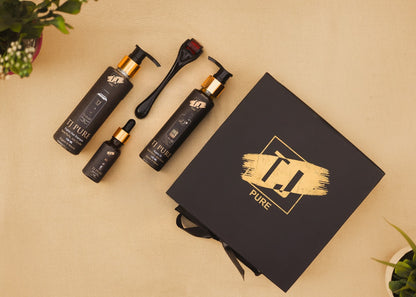TJ PURE Small Complete Organic Hair Care Kit – Oil, Serum, Shampoo & Derma Roller